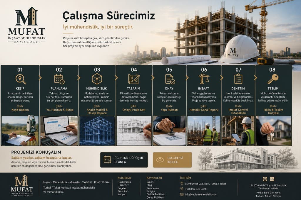 MUFAT İnşaat Mühendislik çalışma süreci — keşiften teslime